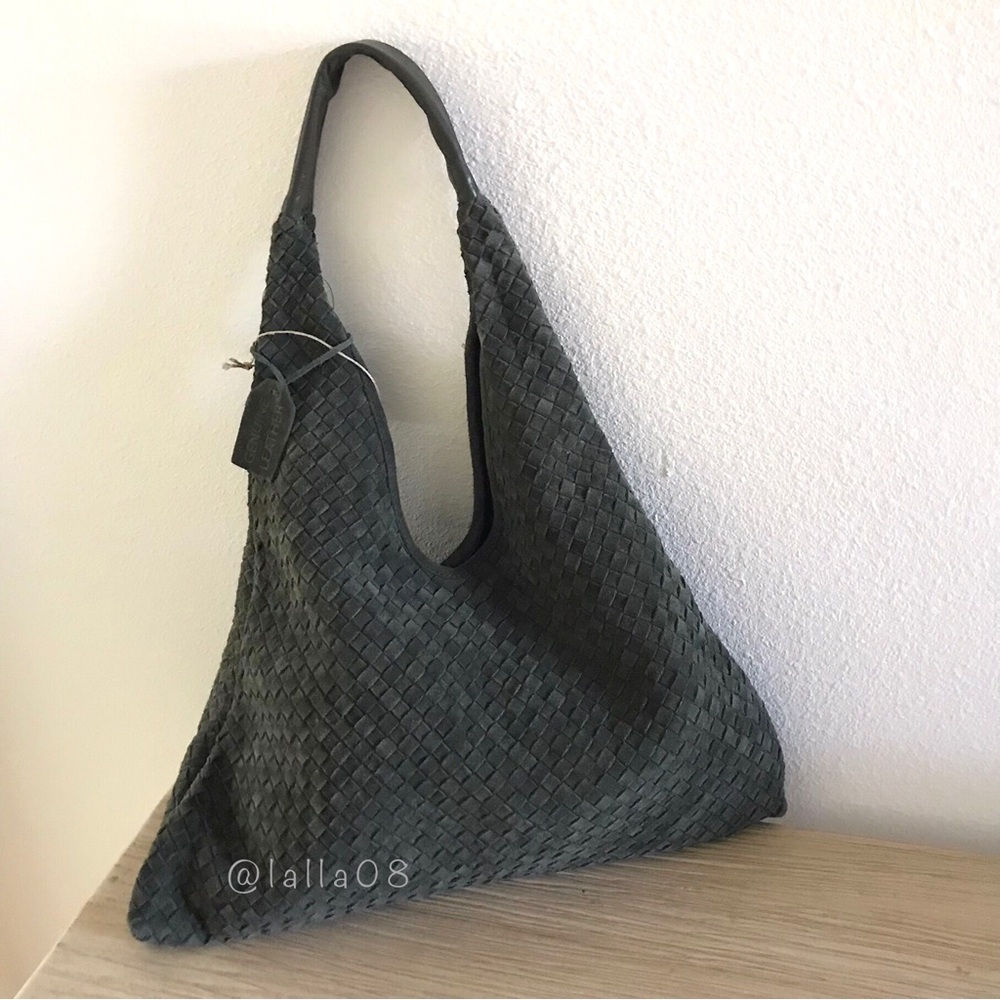 NWT Olive Green Woven Suede Leather Slouchy Hobo Shoulder Bag - Picture 10 of 10